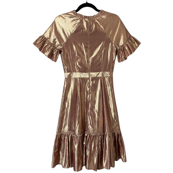 Rachel Parcell Ruffle Swing Dress in Metallic Rose Gold Size XS 2 Pink Shimmer - Picture 3 of 11